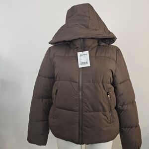 Puffit Hooded Winter Puffer Jacket Coat Brown Sz XL